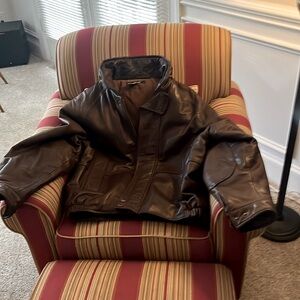Men’s Nautica all leather lined brown bomber jacket 38 R. EUC